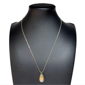 Firenza VTG Crystal Blue Baby Boy Shoe Golden Pendant Necklace Signed 17.5"